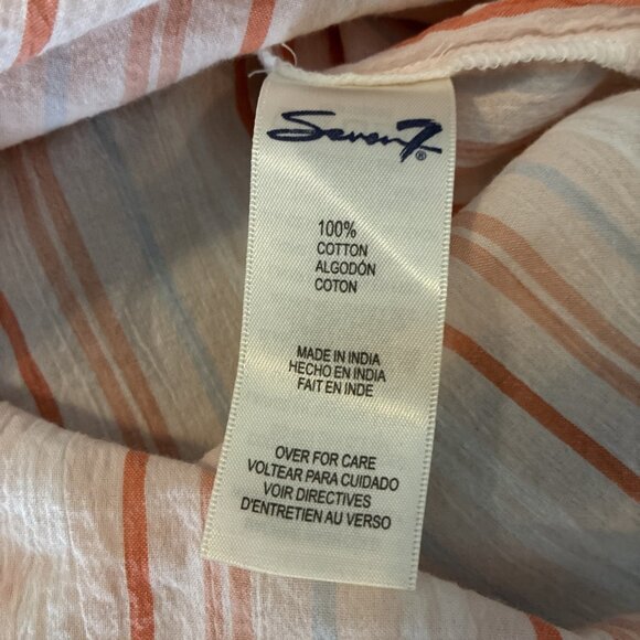 Seven7 Womens M Peach White Striped Ruffle Sleeve Boho Casual Blouse Top - Picture 6 of 7